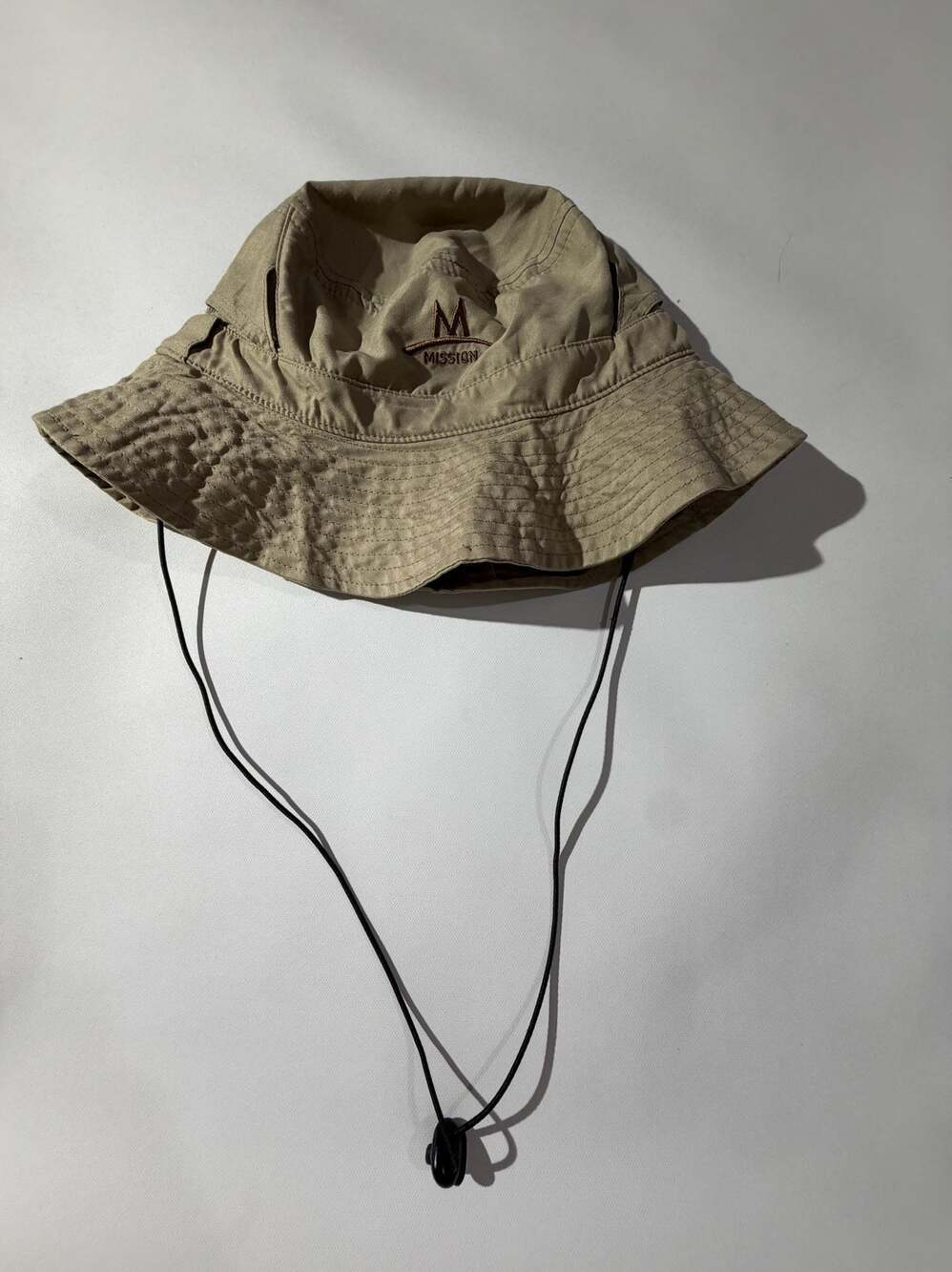 Mission Mens One Size Beige Khaki Bucket Hat Sun Hat with Chin Strap